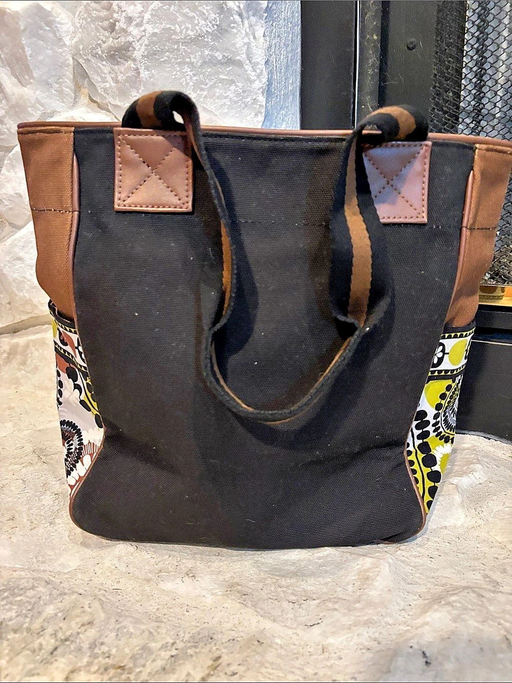 Vera Bradley Tote Bag Printed Trim in Black & Brown